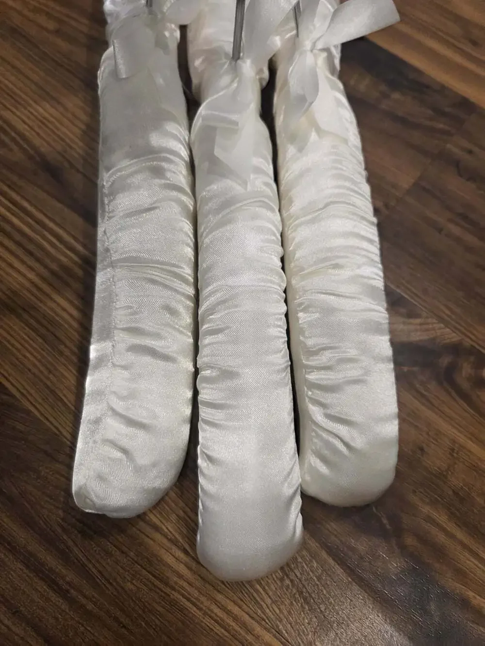Set of 3 Vtg White Ivory Satin Padded Clothes Hangers Bow Bridal